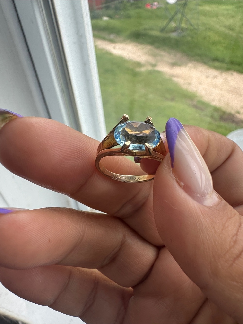 10k GF Ring with Blue Topaz Oval Gemstone - Elegant Women's Ring